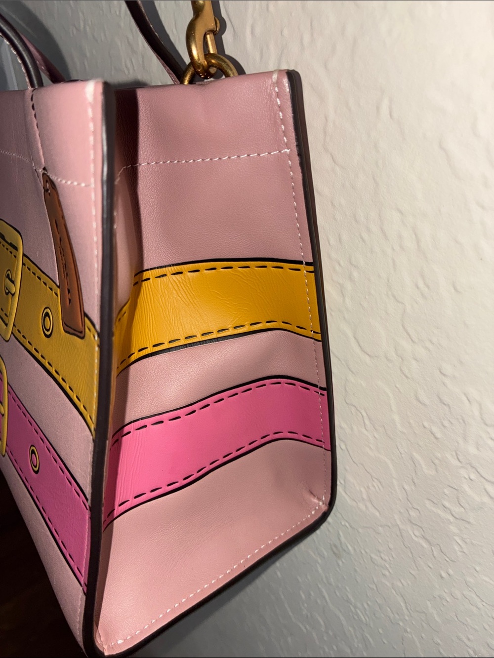 Coach Pink Leather Crossbody with Yellow & Pink Belt Detail - Picture 9 of 17